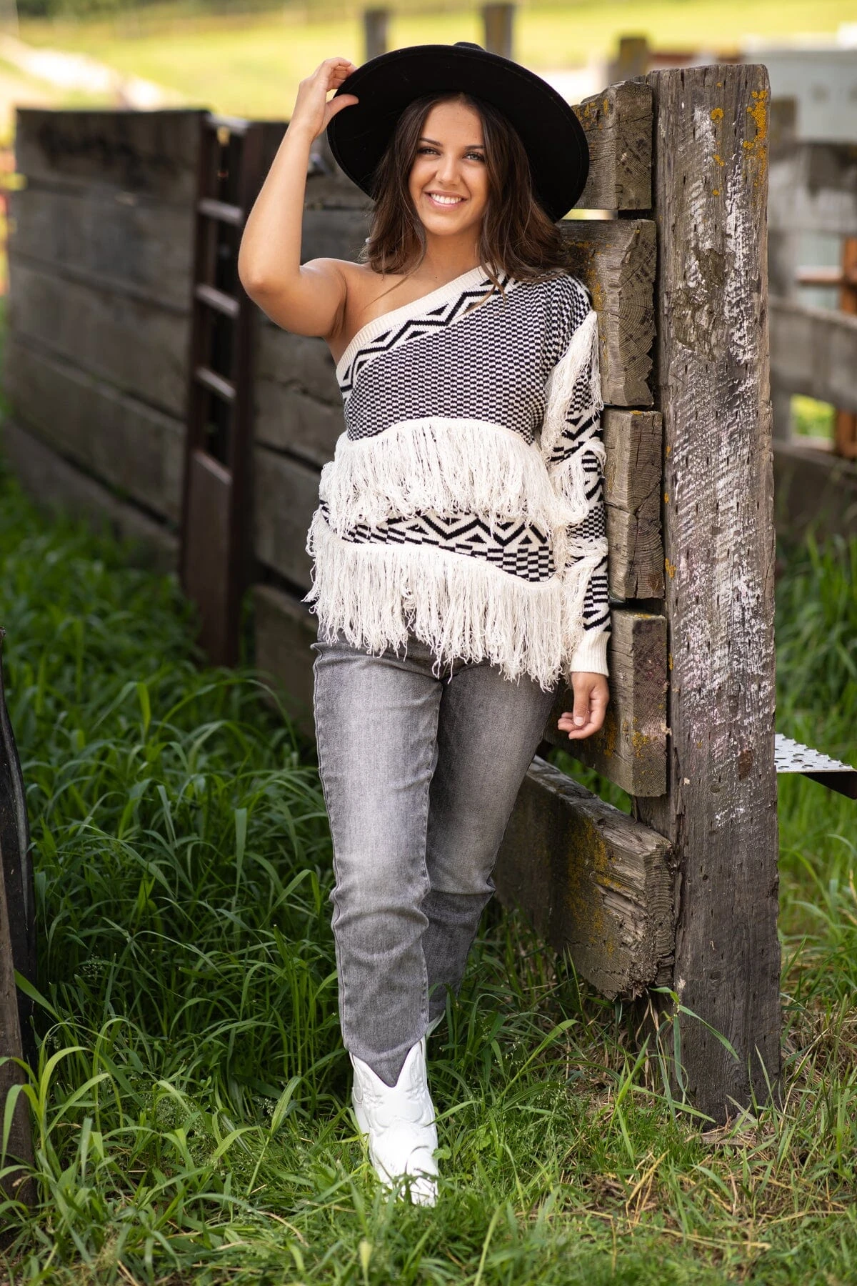 Ivory One Shoulder Sweater With Fringe 4 Ivory One Shoulder Sweater With Fringe - Image 2