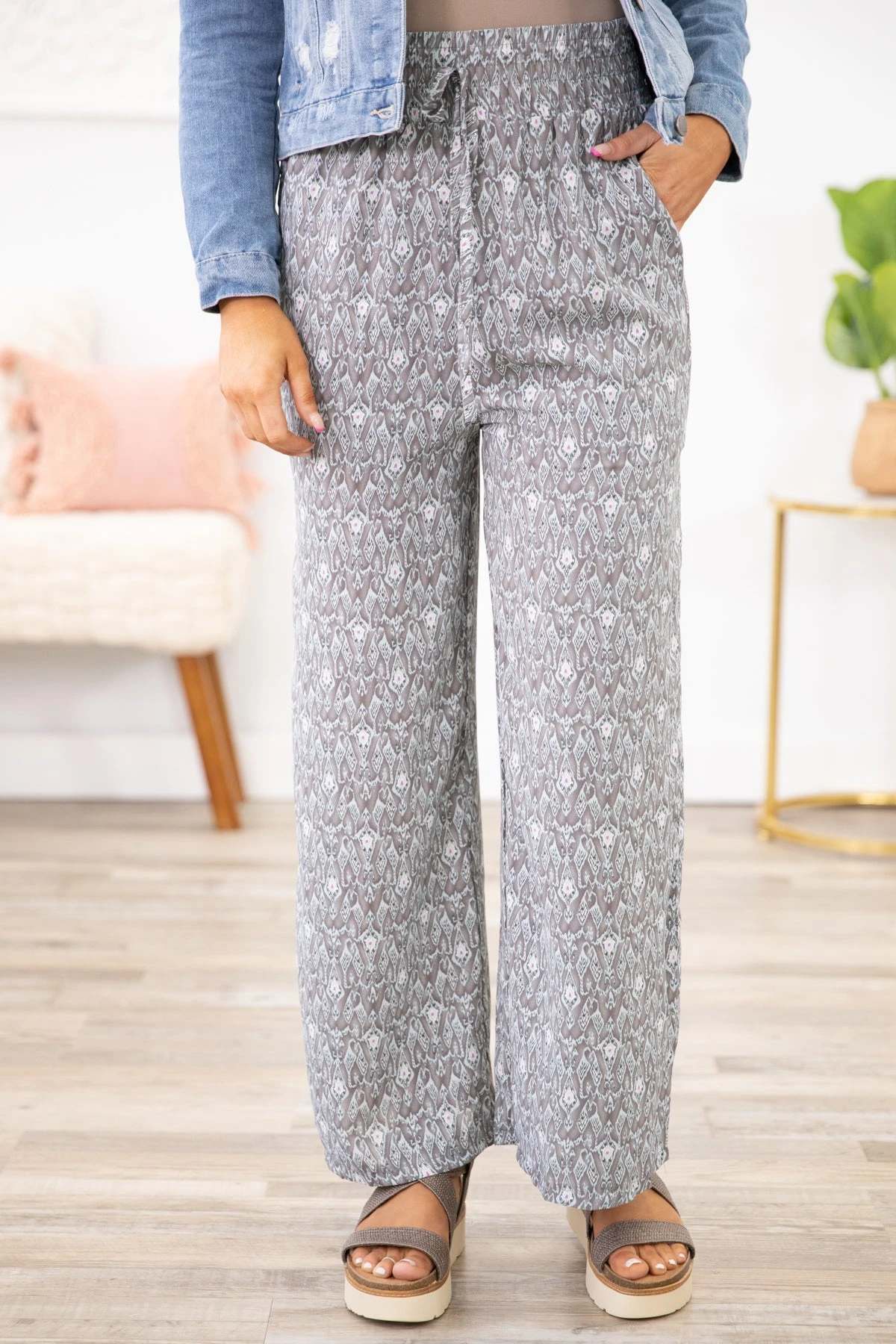 Steel Aztec Print Smocked Waist Pants 4 Steel Aztec Print Smocked Waist Pants - Image 2