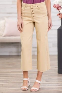 Tan Wide Leg Button Fly Trouser Pants
