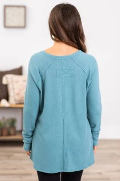 Dusty Teal Baby Waffle Knit Top With Side Slit -Staccato Shop 3D4A7638 718941e0 3ac2 48f3 8fb8 d81f09025922
