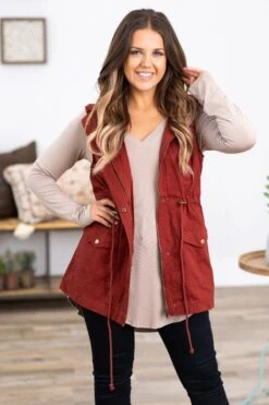 Rust Military Vest With Hood