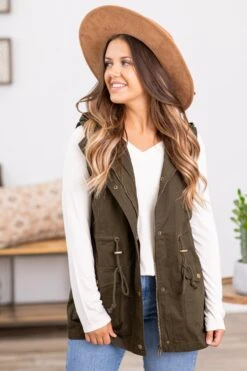 Olive Military Vest With Hood
