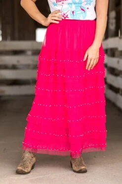 Hot Pink Tulle Midi Skirt With Pearl Detail -Staccato Shop 3D4A8030 d2e31ed3 0637 418f 890c 83145085269f