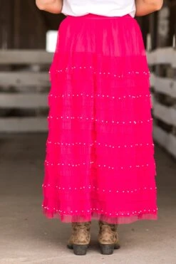 Hot Pink Tulle Midi Skirt With Pearl Detail -Staccato Shop 3D4A8032 1fd2a6ba e714 464e a24d c1fb69dba1b7