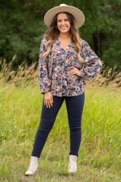 Chestnut And Navy Floral Print Long Sleeve Top -Staccato Shop 3D4A8313 f72e924e baae 4f29 b3f4 38b023303f7a