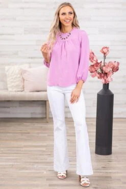 Orchid Ruffle Trim Long Sleeve Top -Staccato Shop 3D4A8501 2