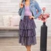Purple And Blue Floral Tiered Midi Skirt