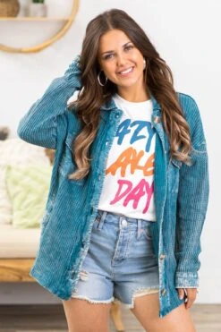 Teal Washed Ribbed Shacket