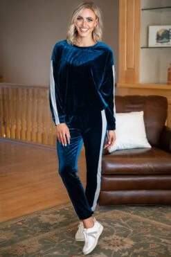 Teal And Silver Velour Joggers