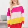 Hot Pink And Yellow Colorblock Sweater