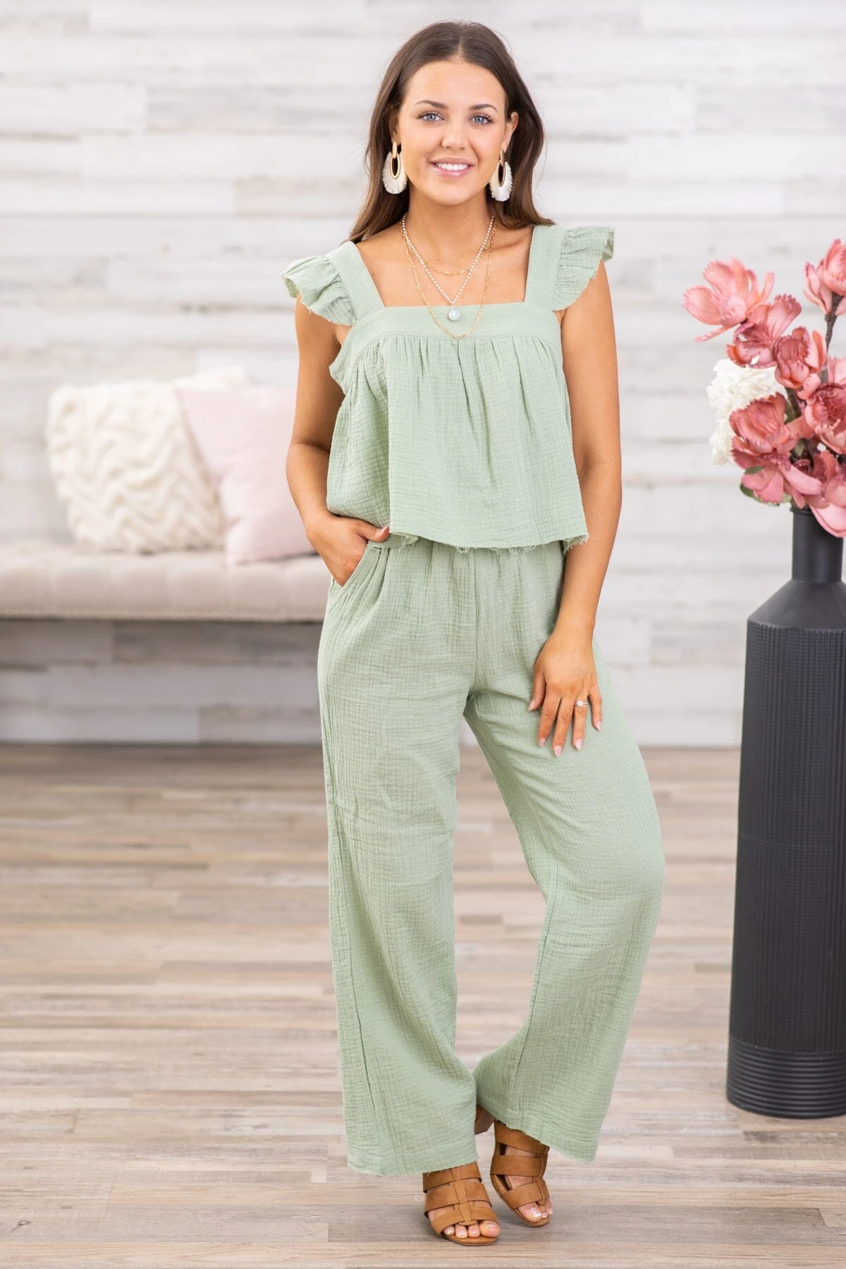 Sage Tank And Wide Leg Pant Set 4 Sage Tank And Wide Leg Pant Set - Image 2