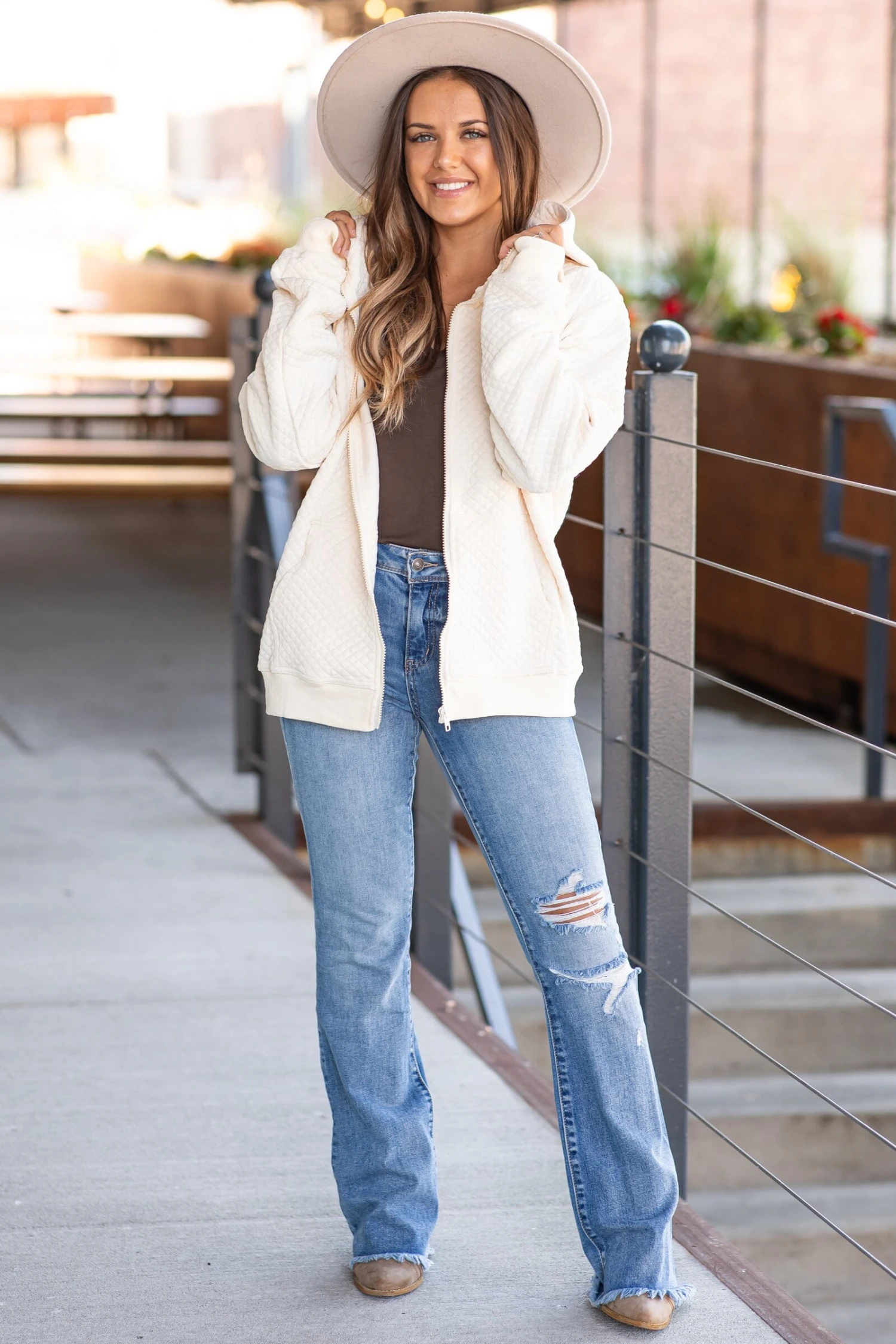 STACCATO Cream Quilted Full Zip Hooded Jacket 5 STACCATO Cream Quilted Full Zip Hooded Jacket - Image 3