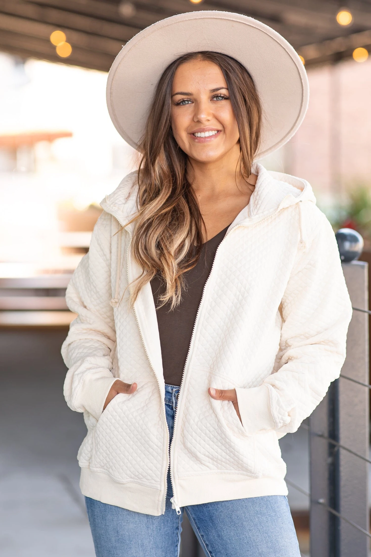 STACCATO Cream Quilted Full Zip Hooded Jacket 4 STACCATO Cream Quilted Full Zip Hooded Jacket - Image 2