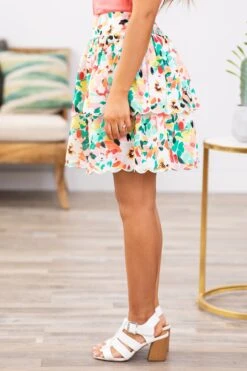 Coral Multicolor Abstract Floral Print Skirt -Staccato Shop 3D4A9345 03475953 50cf 4ef3 99c7 fb7bffae865f