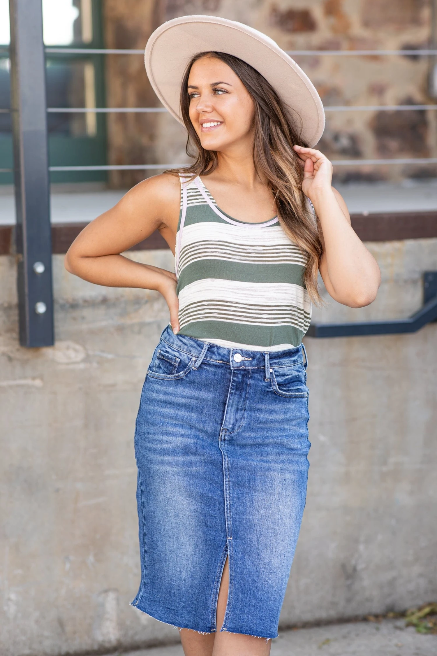 Risen Medium Wash Fray Hem Denim Skirt 3 Risen Medium Wash Fray Hem Denim Skirt