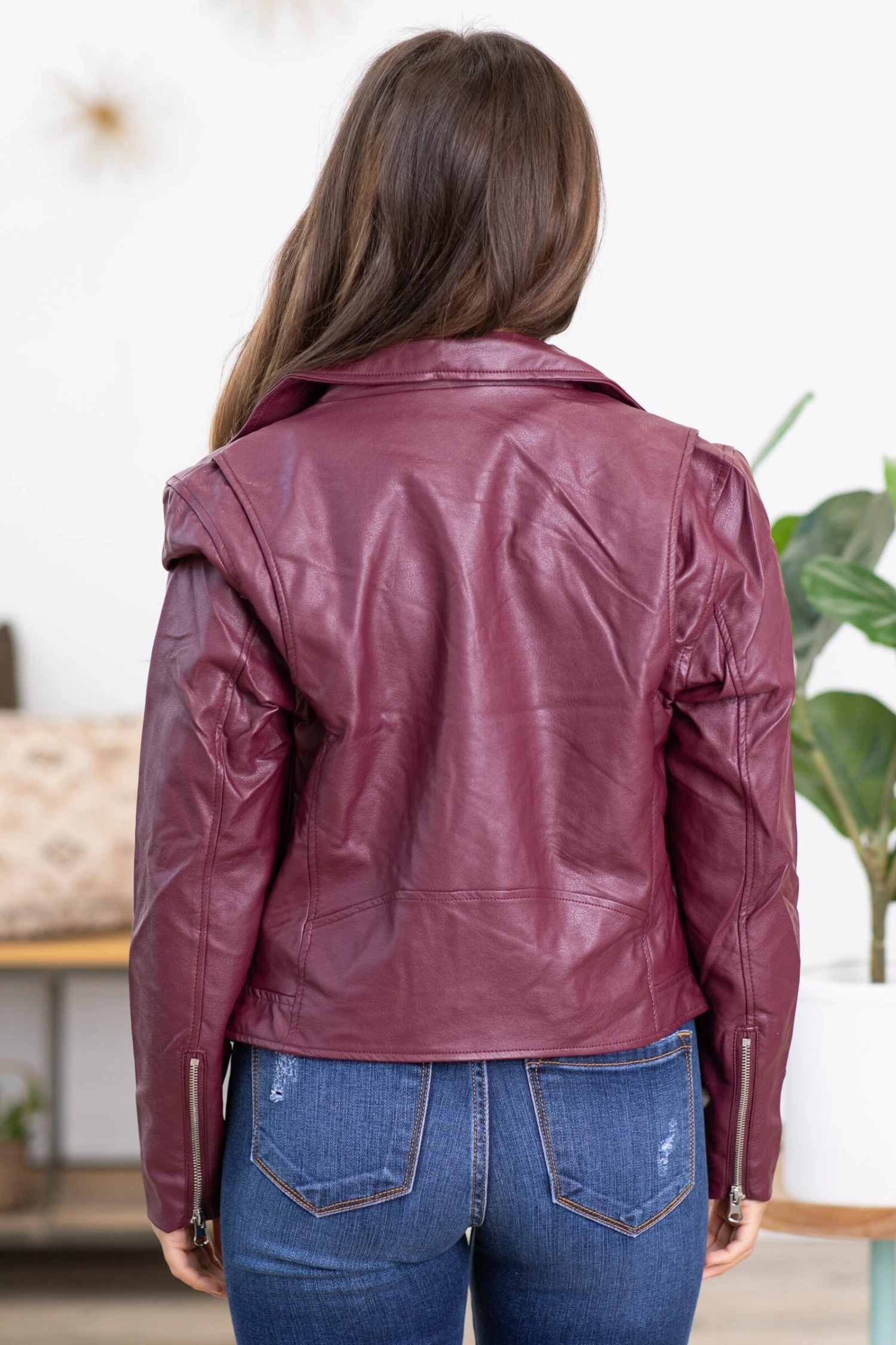 Berry Faux Leather Moto Jacket 6 Berry Faux Leather Moto Jacket - Image 4