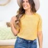 STACCATO Mustard Open Knit Puff Sleeve Top -Staccato Shop 3D4A9531 87874c7e 154b 4bf5 b903 c8fc85d00e96