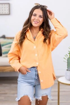 STACCATO Orange Button Up Top With Pocket
