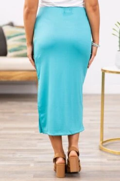 Aqua Rib Knit Midi Skirt With Slit -Staccato Shop 3D4A9712 55ffb19d 8de6 4df2 907a b5accde6512e