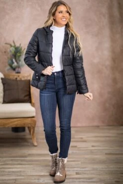 Black Belted Puffer Jacket -Staccato Shop BlackBeltedPufferJacket