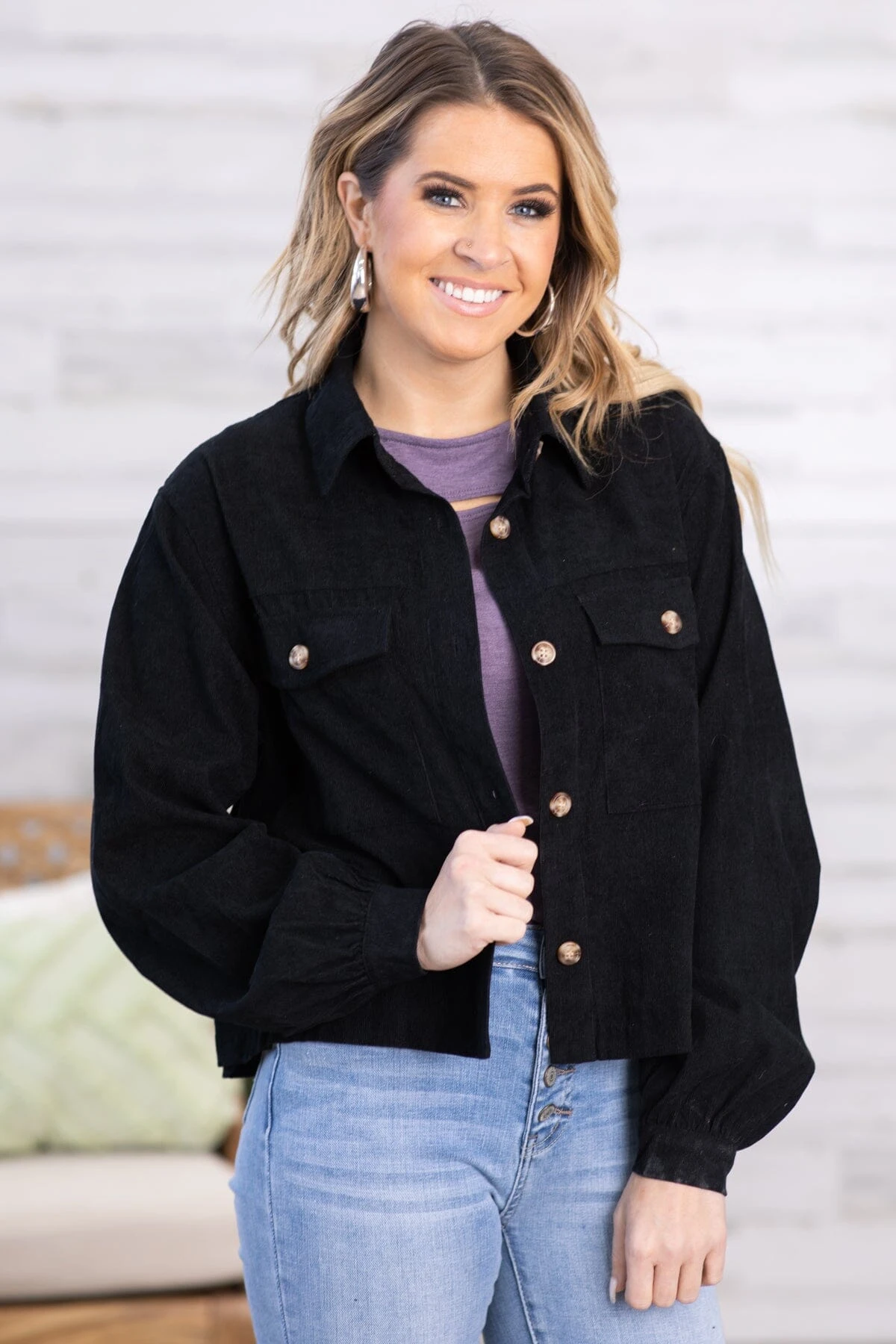 Black Corduroy Balloon Sleeve Jacket 3 Black Corduroy Balloon Sleeve Jacket