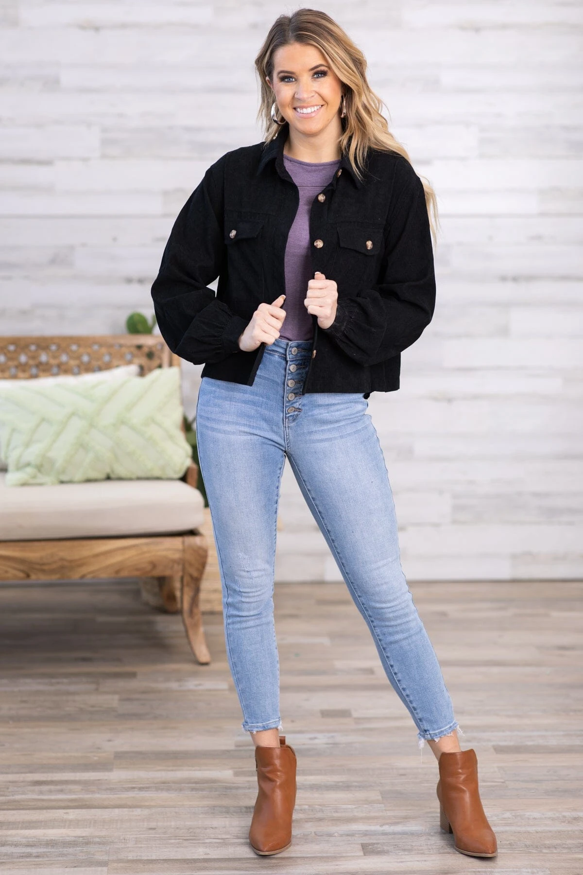 Black Corduroy Balloon Sleeve Jacket 4 Black Corduroy Balloon Sleeve Jacket - Image 2