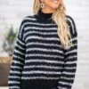 Black And Grey Stripe Eyelash Sweater -Staccato Shop BlackandGreyStripeEyelashSweater 1