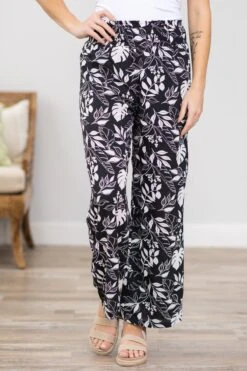 STACCATO Black And White Leaf Print Wide Leg Pants