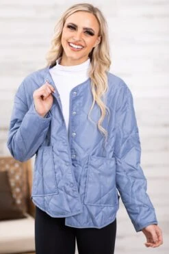 Cornflower Quilted Round Hem Jacket