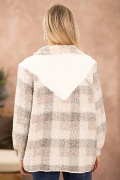 Cream Plaid Sherpa 1/4 Snap Pullover -Staccato Shop CreamPlaidSherpa1 4SnapPullover2