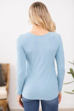 Dusty Blue Crochet Bodice Long Sleeve Top -Staccato Shop DustyBlueCrochetBodiceLongSleeveTop3