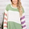 Green Mix Striped Sweater 1 Green Mix Striped Sweater -Staccato Shop GreenMixStripedSweater