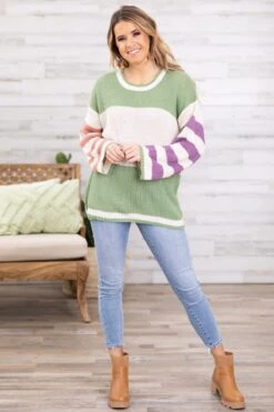 Green Mix Striped Sweater -Staccato Shop GreenMixStripedSweater3
