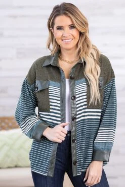 Hunter Green And Teal Striped Jacket