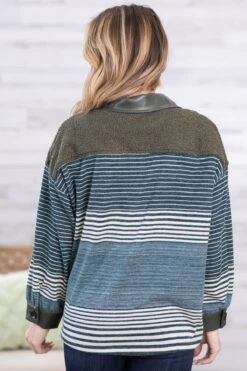 Hunter Green And Teal Striped Jacket -Staccato Shop HunterGreenandTealStripedJacket2