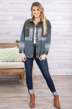 Hunter Green And Teal Striped Jacket -Staccato Shop HunterGreenandTealStripedJacket3