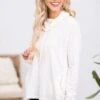 Ivory Hi Lo Cowl Neck Top With Pockets -Staccato Shop IvoryHiLoCowlNeckTopWithPockets