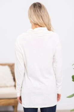 Ivory Hi Lo Cowl Neck Top With Pockets -Staccato Shop IvoryHiLoCowlNeckTopWithPockets2