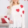 Ivory Intarsia Heart Lightweight Sweater