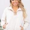 Ivory And Khaki 1/4 Snap Fleece Pullover -Staccato Shop IvoryandKhaki1 4SnapFleecePullover