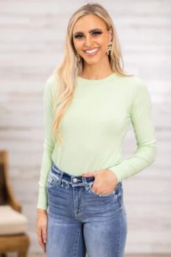 Be Cool Light Green Round Neck Lightweight Sweater