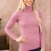 Mauve Lightweight Turtleneck Top -Staccato Shop MauveLightweightTurtleneckTop