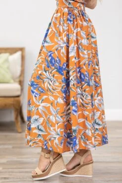 Orange And Cobalt Floral Maxi Skirt -Staccato Shop OrangeandCobaltFloralMaxiSkirt1