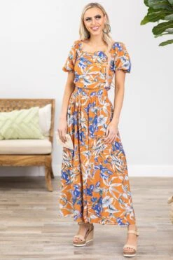 Orange And Cobalt Floral Maxi Skirt -Staccato Shop OrangeandCobaltFloralMaxiSkirt4