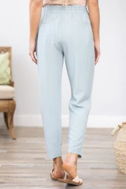 Pastel Blue Elastic Waist Tapered Leg Pant 9 Pastel Blue Elastic Waist Tapered Leg Pant -Staccato Shop PastelBlueElasticWaistTaperedLegPant2