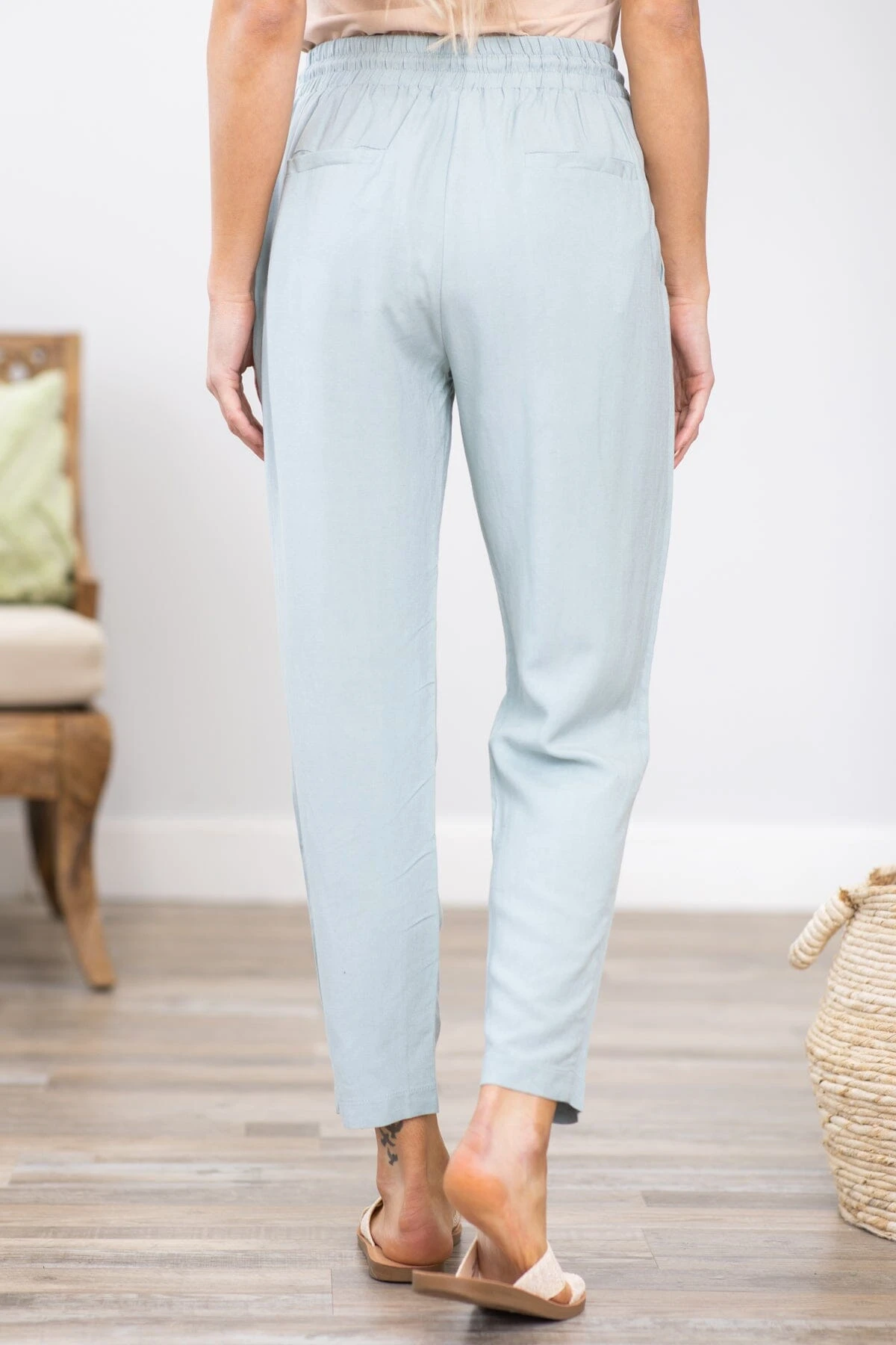 Pastel Blue Elastic Waist Tapered Leg Pant 6 Pastel Blue Elastic Waist Tapered Leg Pant - Image 4