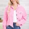 Pink Fray Hem Corduroy Jacket -Staccato Shop PinkFrayHemCorduroyJacket
