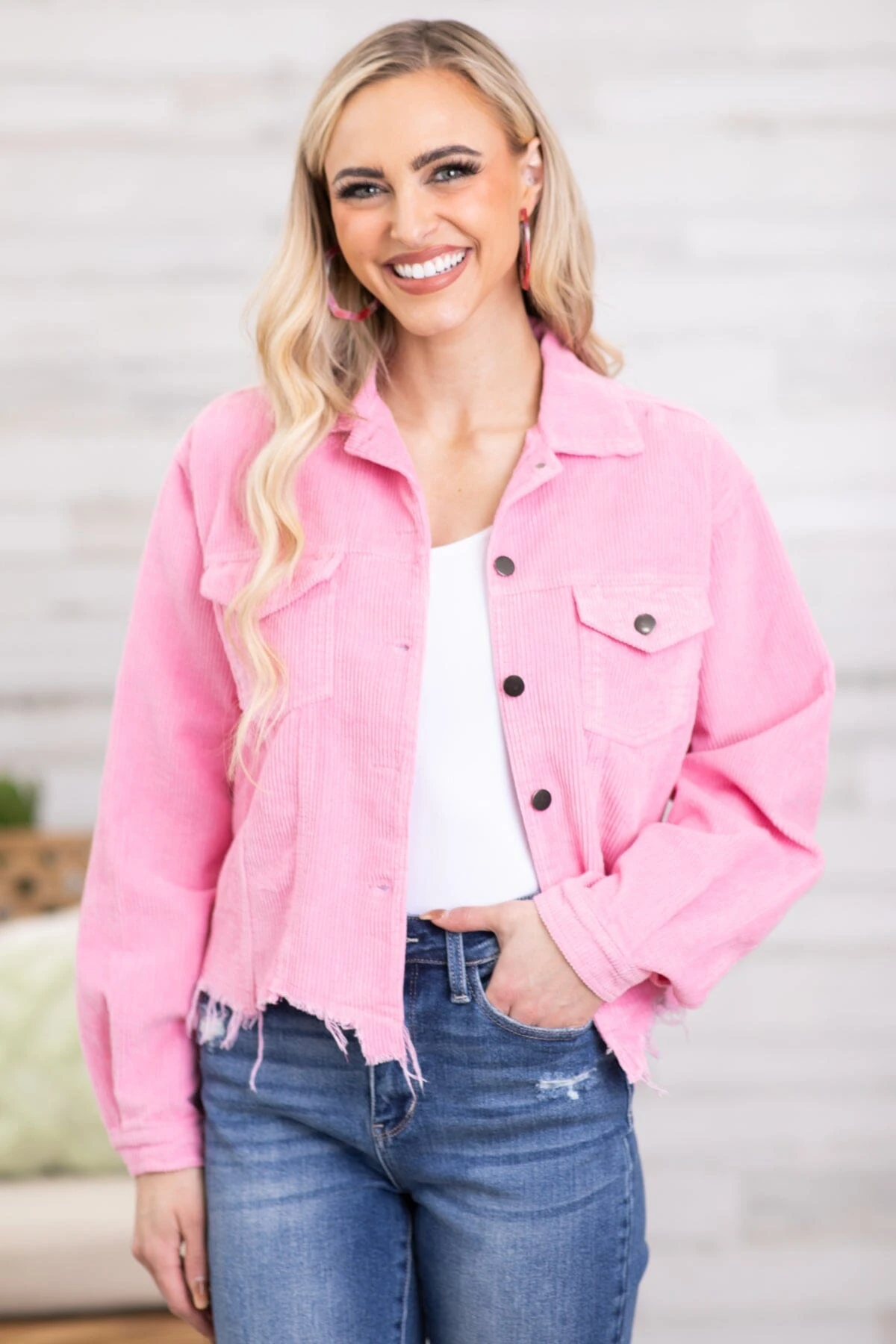 Pink Fray Hem Corduroy Jacket 3 Pink Fray Hem Corduroy Jacket