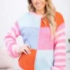 Pink And Blue Colorblock Stripe Sleeve Sweater 1 Pink And Blue Colorblock Stripe Sleeve Sweater -Staccato Shop PinkandBlueColorblockStripeSleeveSweater