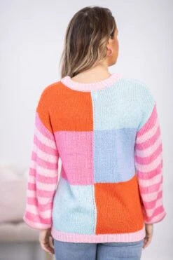 Pink And Blue Colorblock Stripe Sleeve Sweater -Staccato Shop PinkandBlueColorblockStripeSleeveSweater2